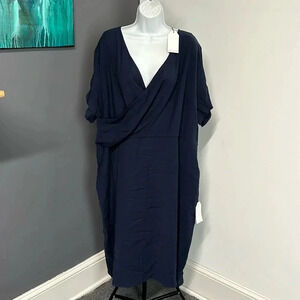 Universal Standard Women’s Large Mock Wrap Dress Blue Lagenlook Empire Waist‎